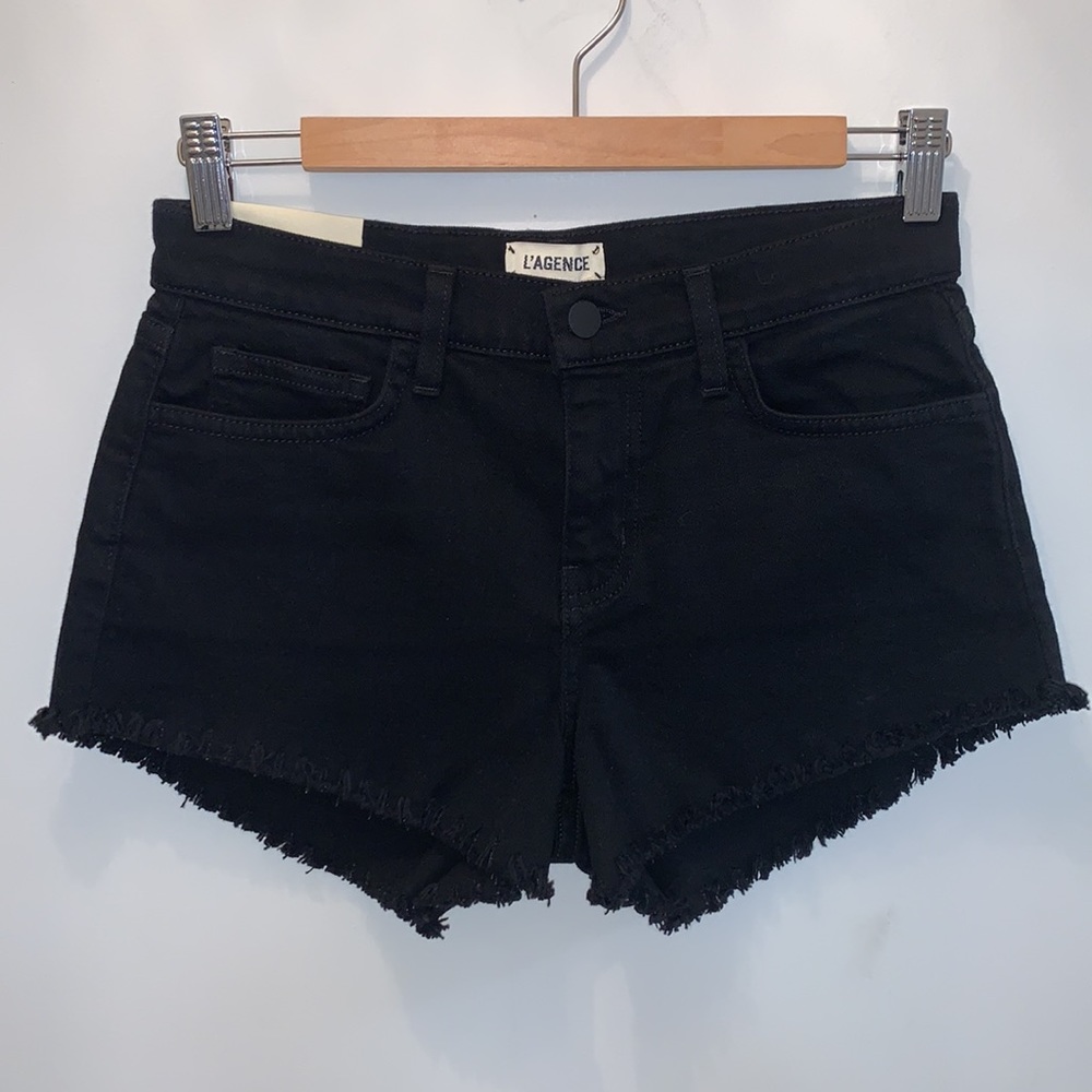 L'AGENCE Zoe Le Vintage Black Cut Off Distressed Fringe Shorts